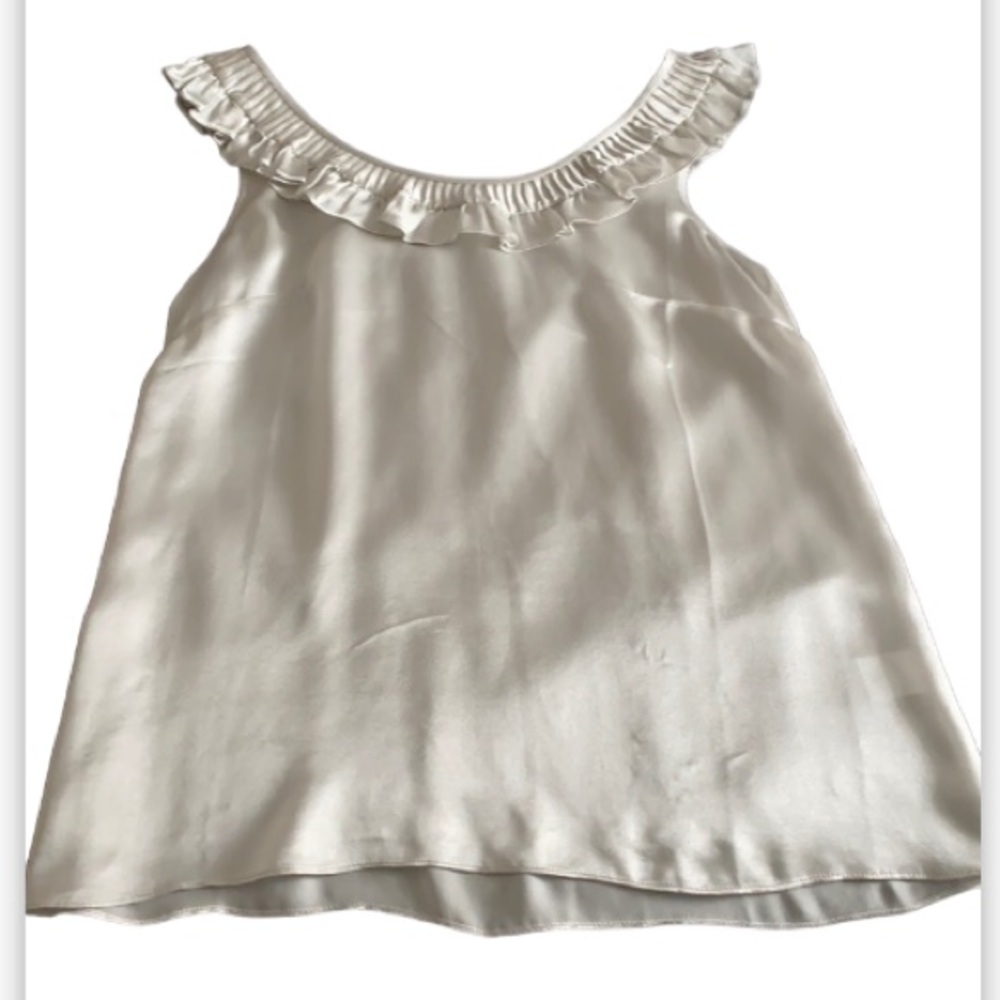 J Crew Silk Quinn Sleeveless Tank Blouse w/Ruffle Neckline 4